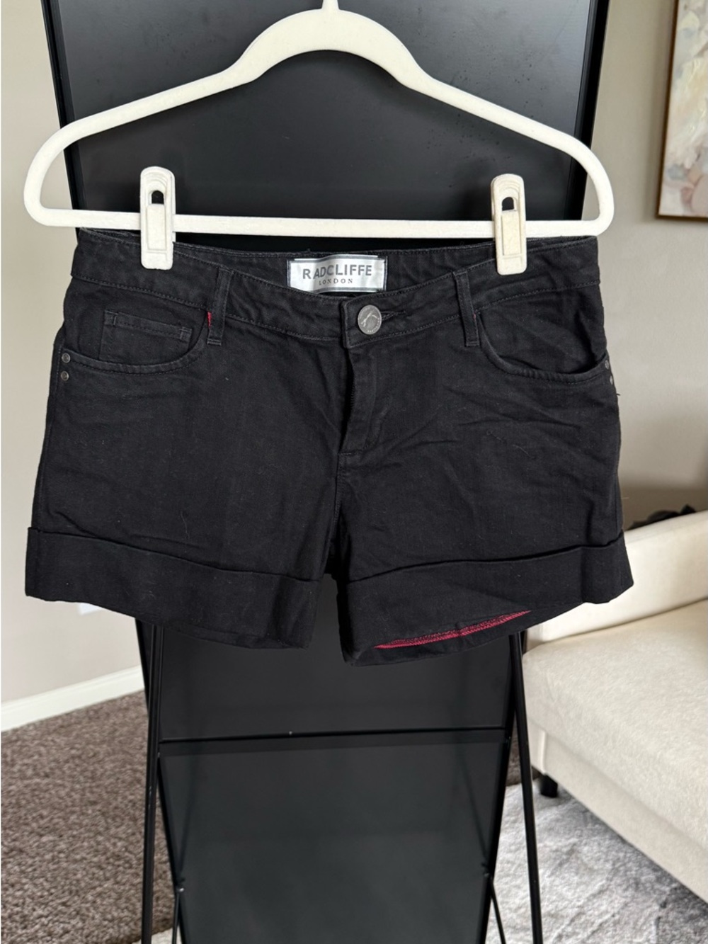 Radcliffe Black Cuffed Denim Shorts for Women
